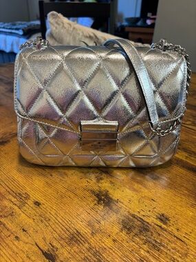 kate spade Silver Quilted Metallic Chain Crossbody Bag